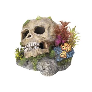 Akvariedekoration - Scull, med plants