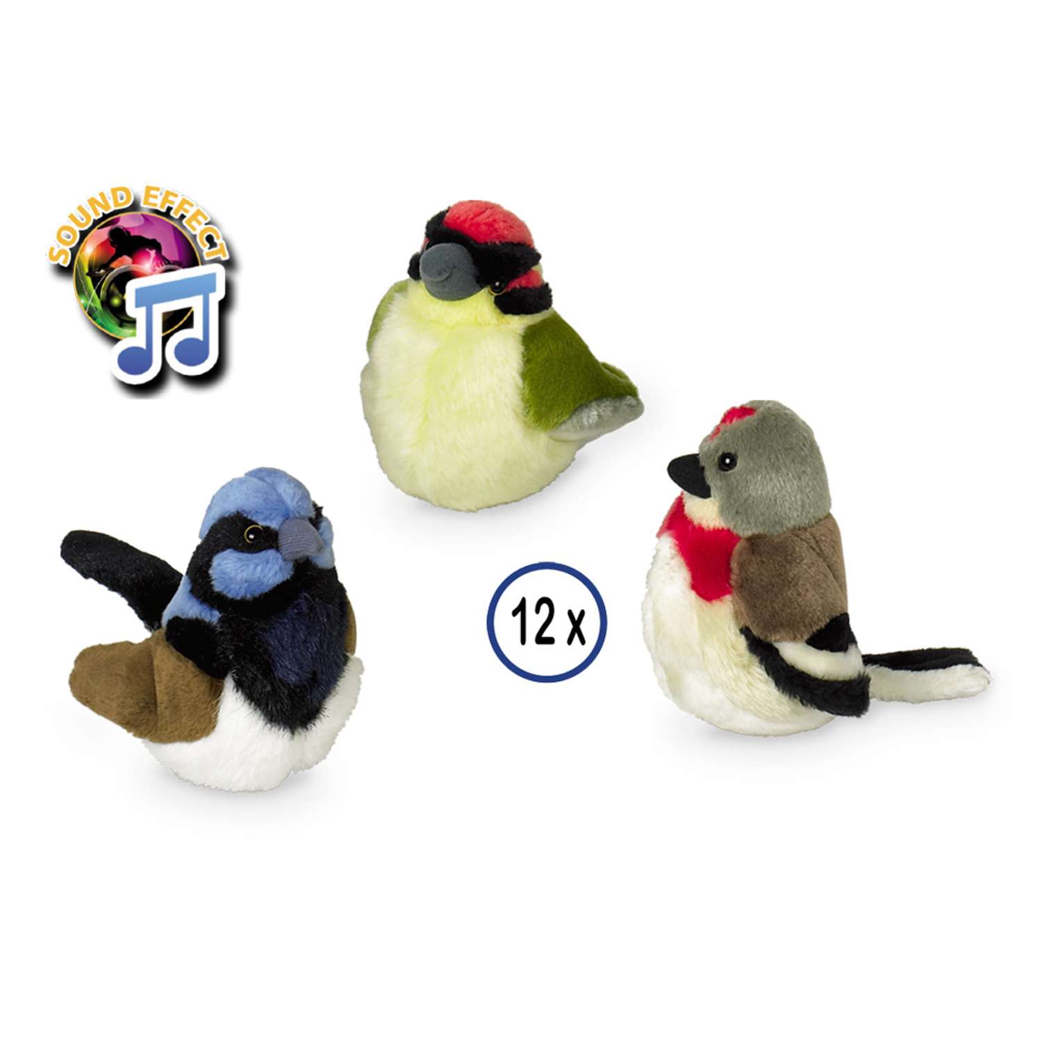 Plys fugl med lydchip 17 cm