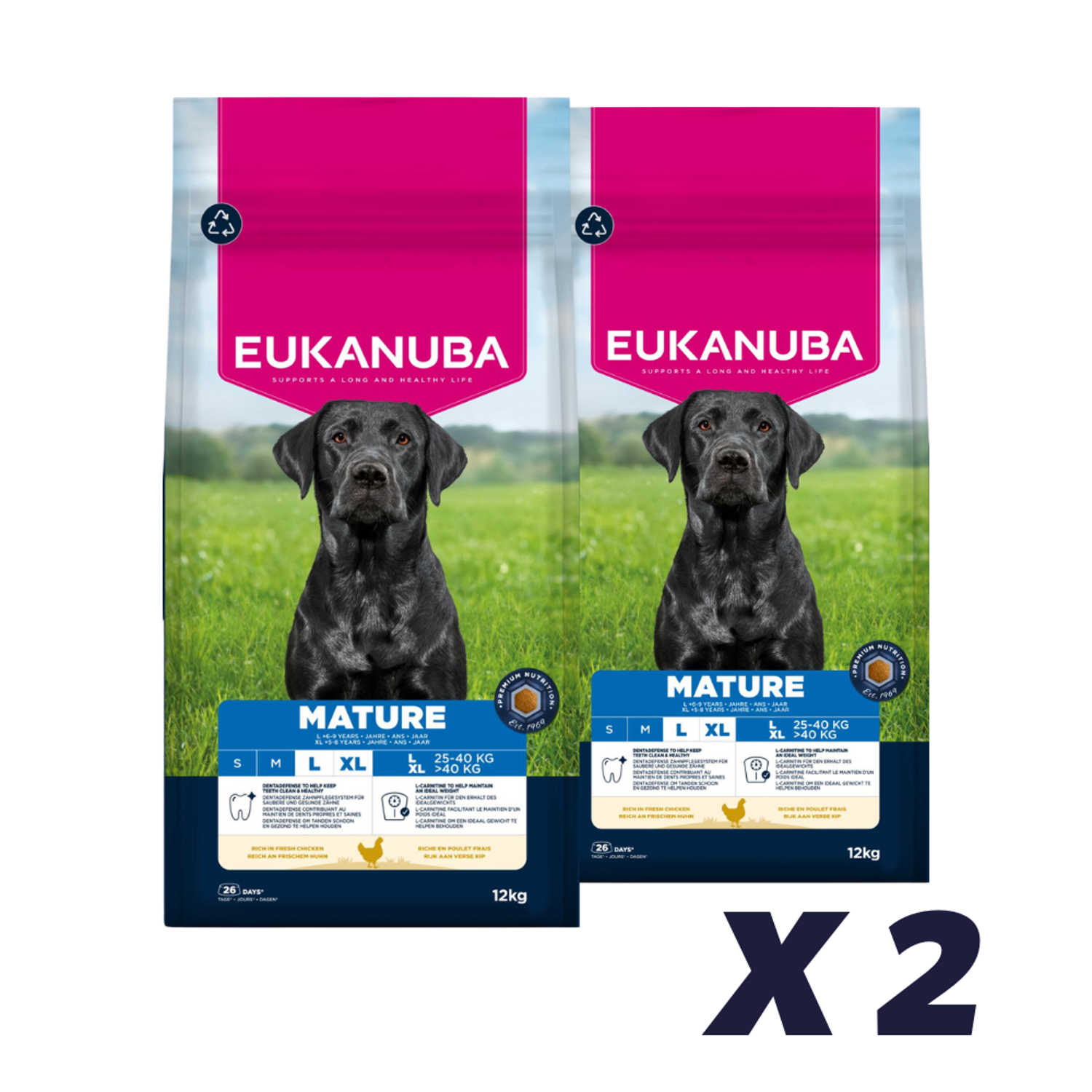2 x EUKANUBA Mature Large Breed kylling - 12 kg - Hundefoder