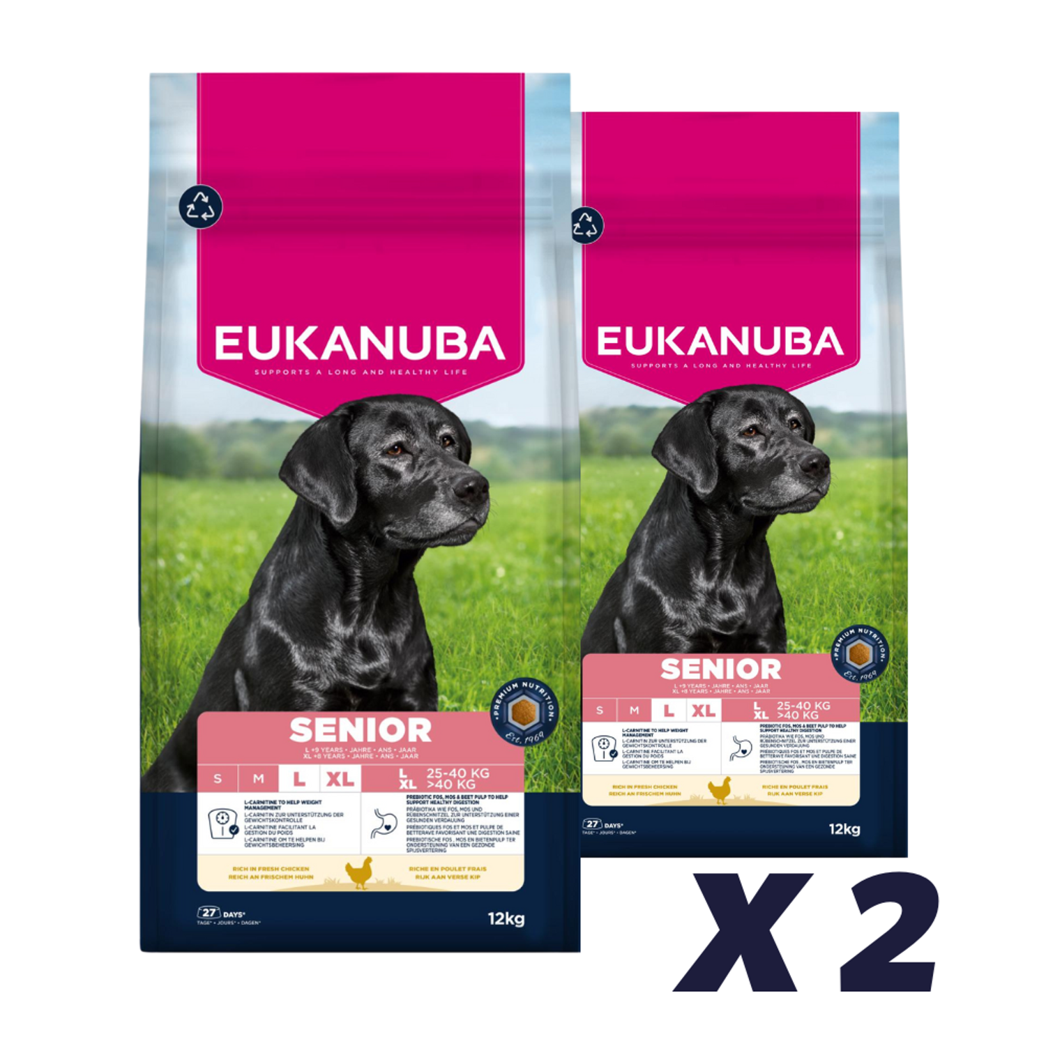 2 x EUKANUBA Senior Large Breed kylling - 12 kg - Hundefoder