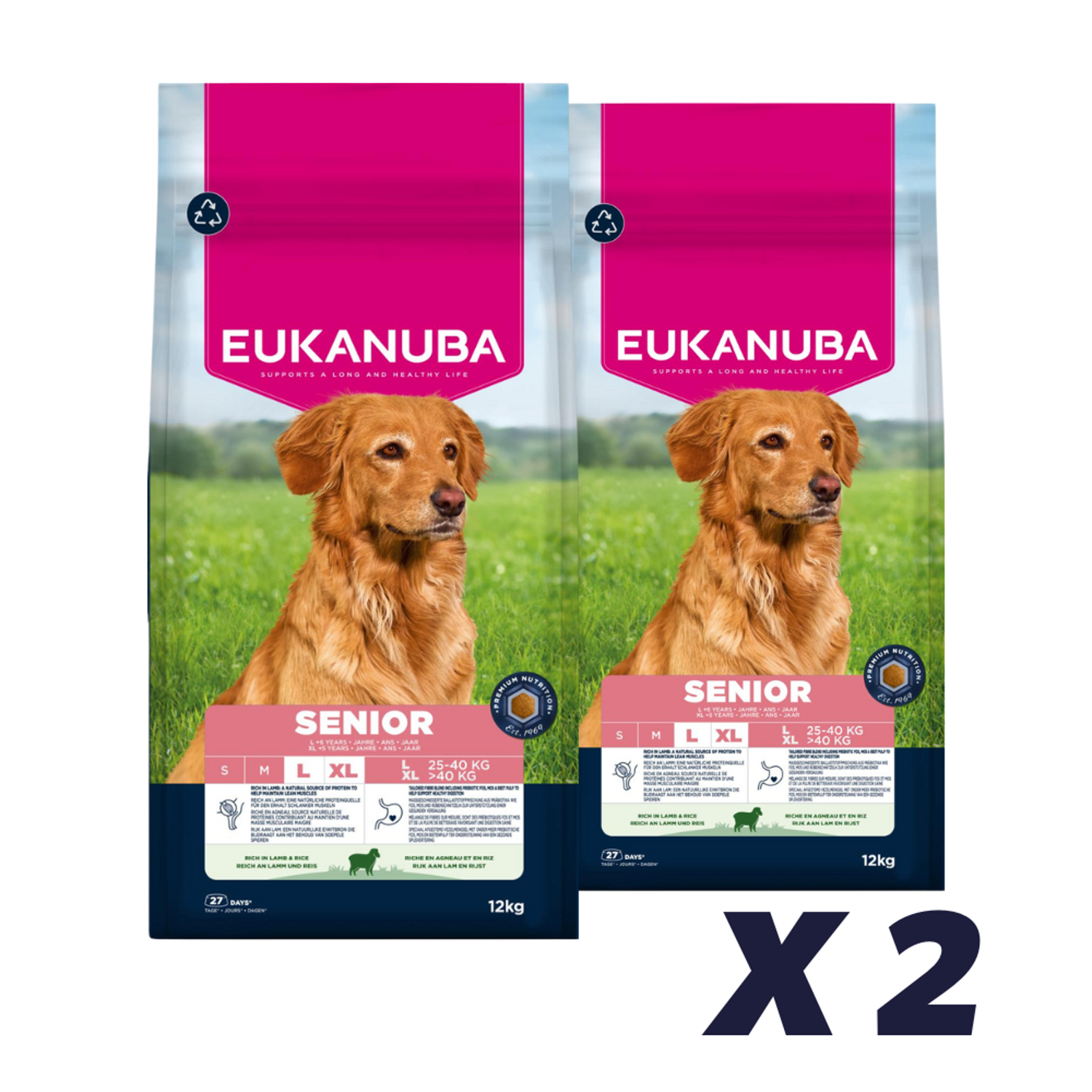 2 x EUKANUBA Senior Large Breed Lam & Ris 2,5 kg / 12 kg - 12 kg - Hundefoder