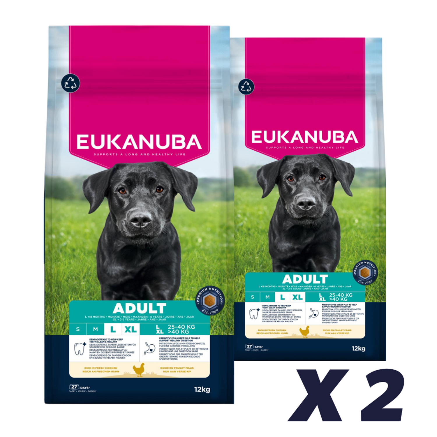 2 x EUKANUBA Adult Large Breed kylling 12 kg / 3 kg - 12 kg - Hundefoder