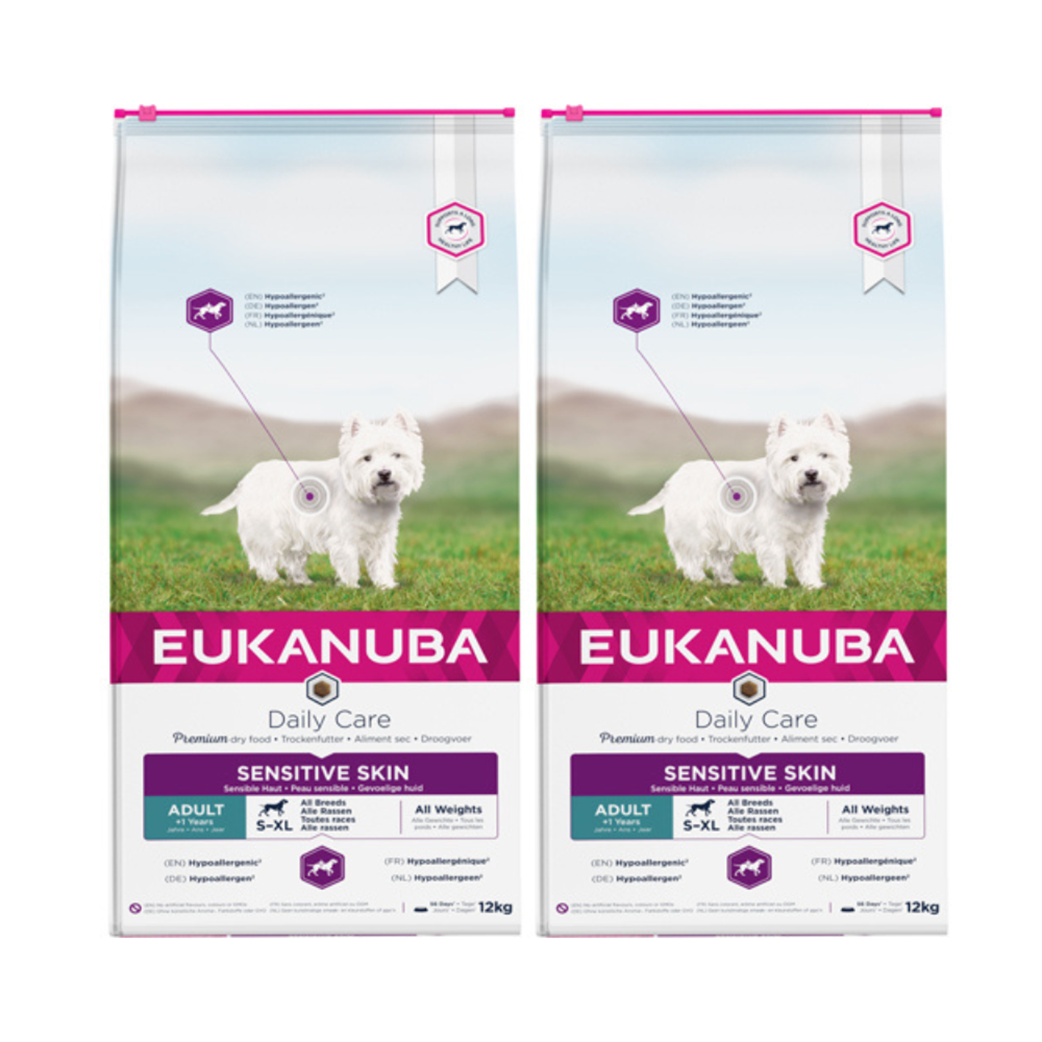 2 x DailyCare Adult All Breeds Sensitive Skin 2,3 kg / 12 kg - 12 kg - Hundefoder