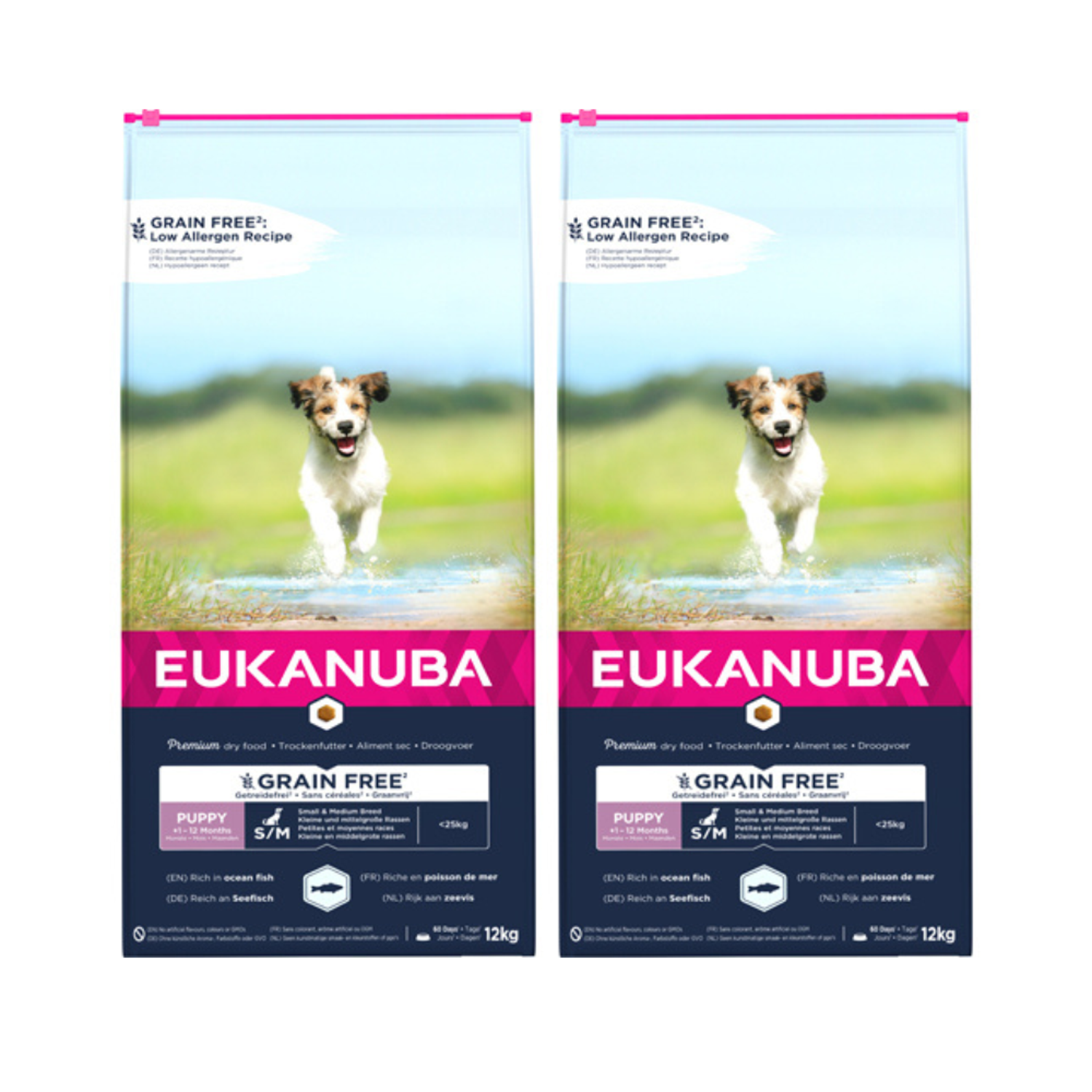 2 x EUKANUBA Puppy & Junior Small/Medium Grainfree havfisk 3 kg / 12 kg - 12 kg - Hundefoder