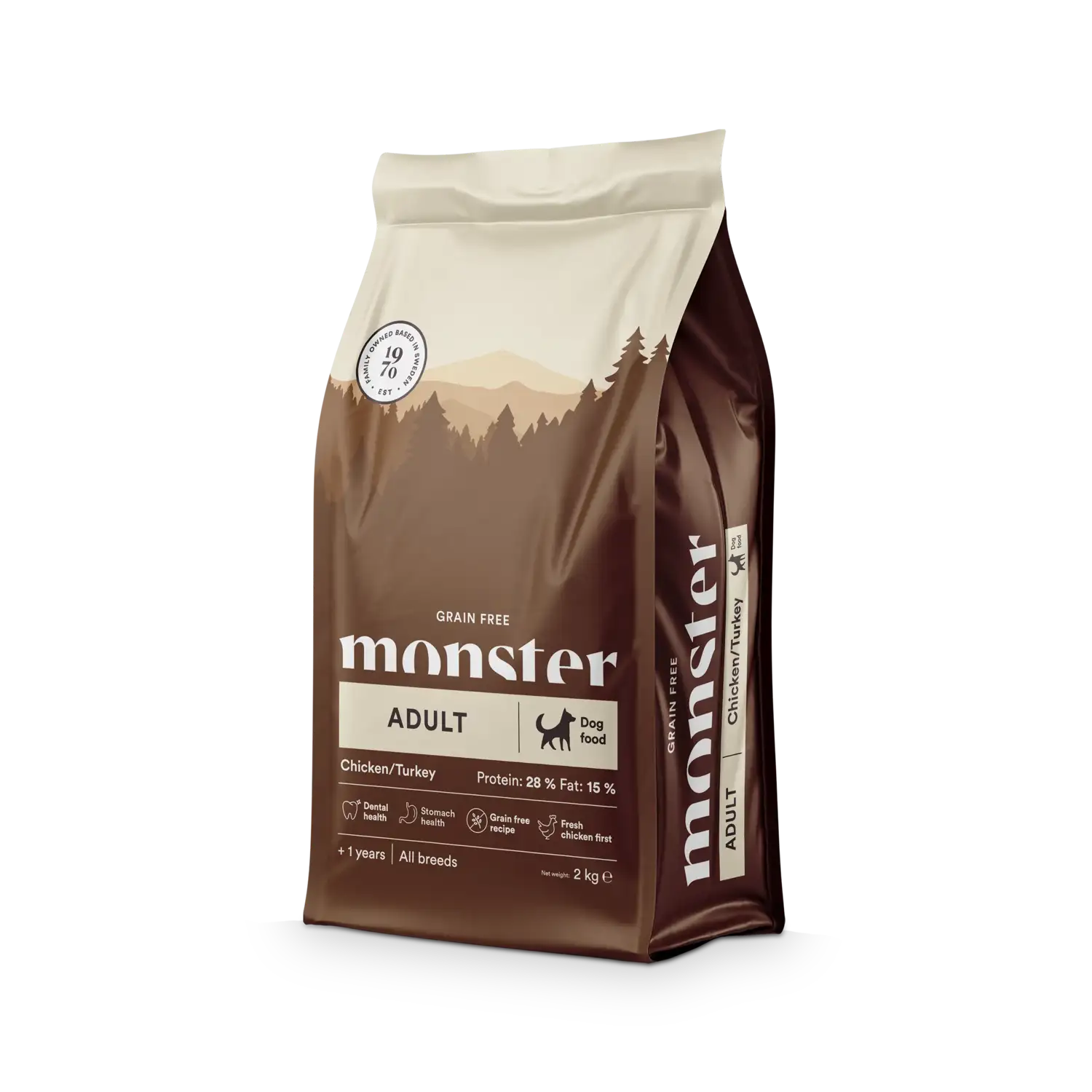Monster Dog Kornfri Adult Kylling/Kalkun - 2 kg - Hundefoder