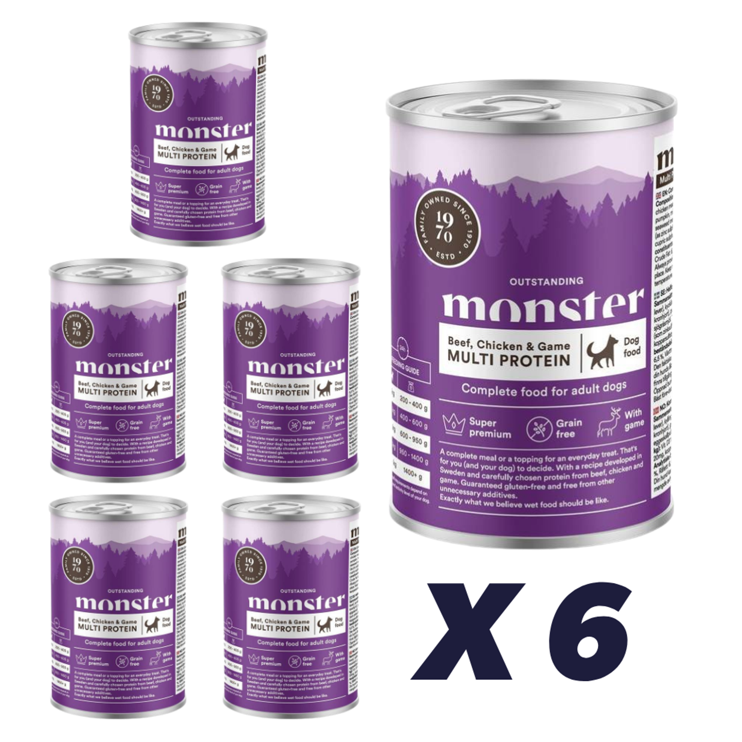 Monster Dog Multi Beef/ Kylling/ Game Dåse 6 x 400 g - Hundefoder