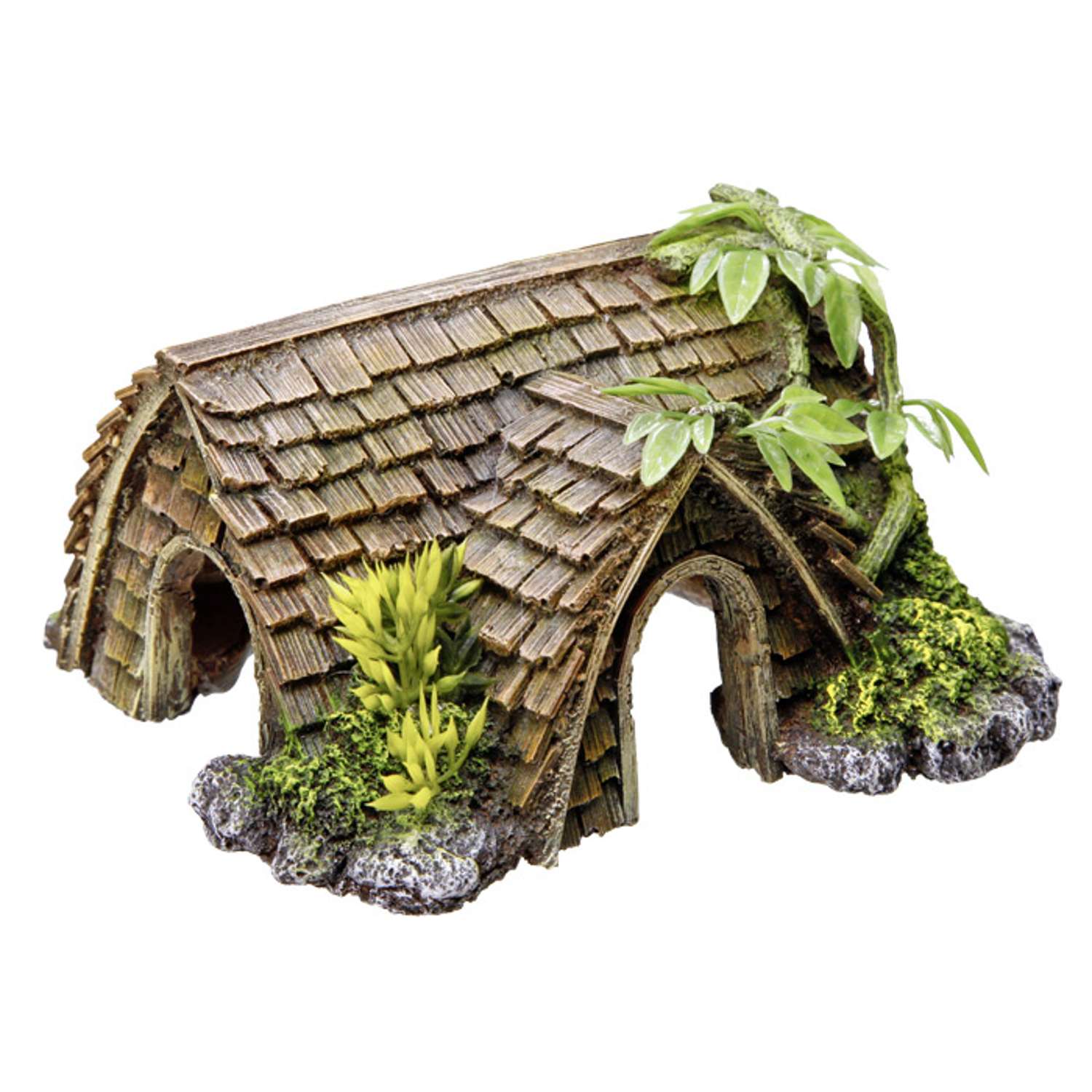 Akvariedekoration - Cottage med plants