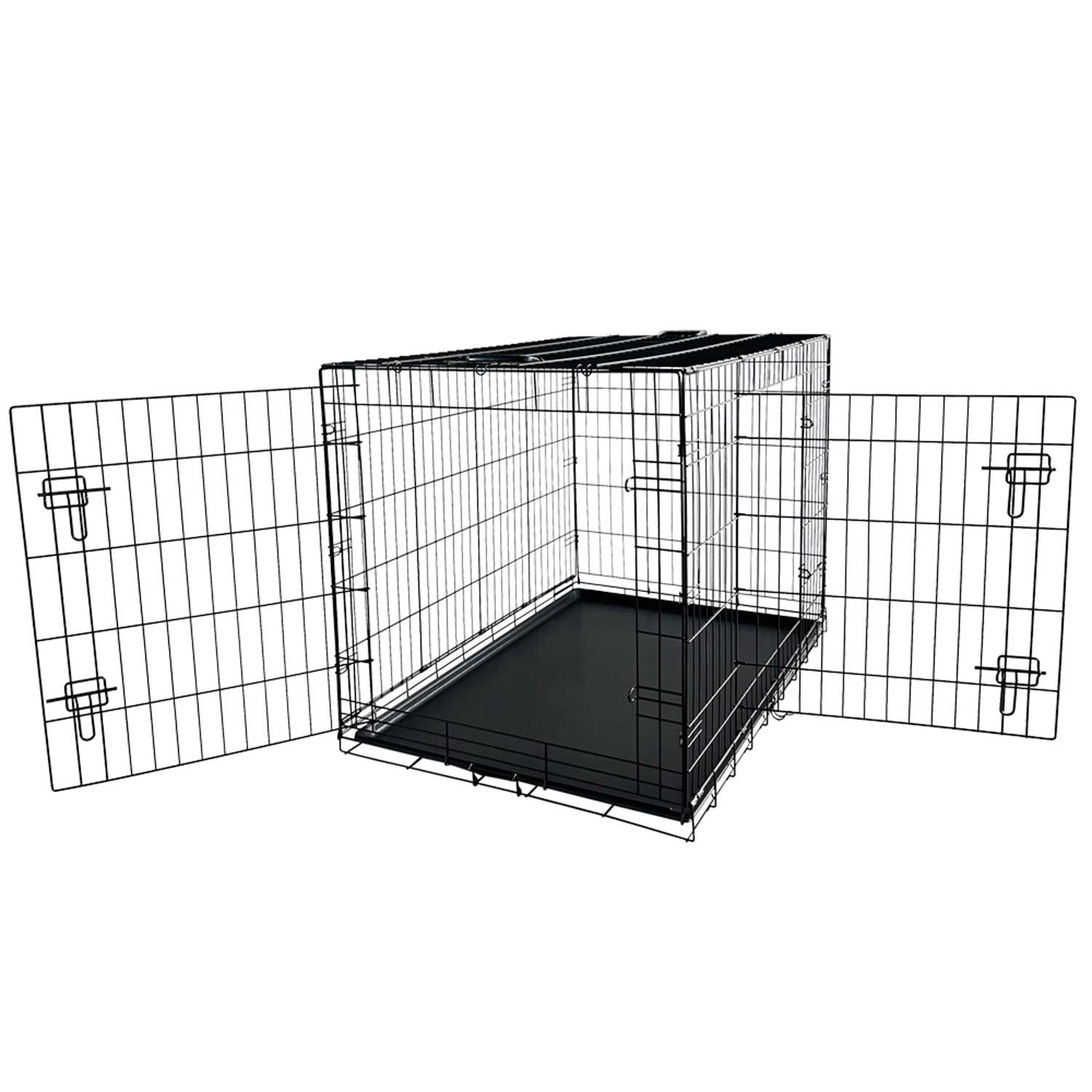 Foldbart transportbur til bil, sort m/plastbakke - Black - XL: 109x70x76cm
