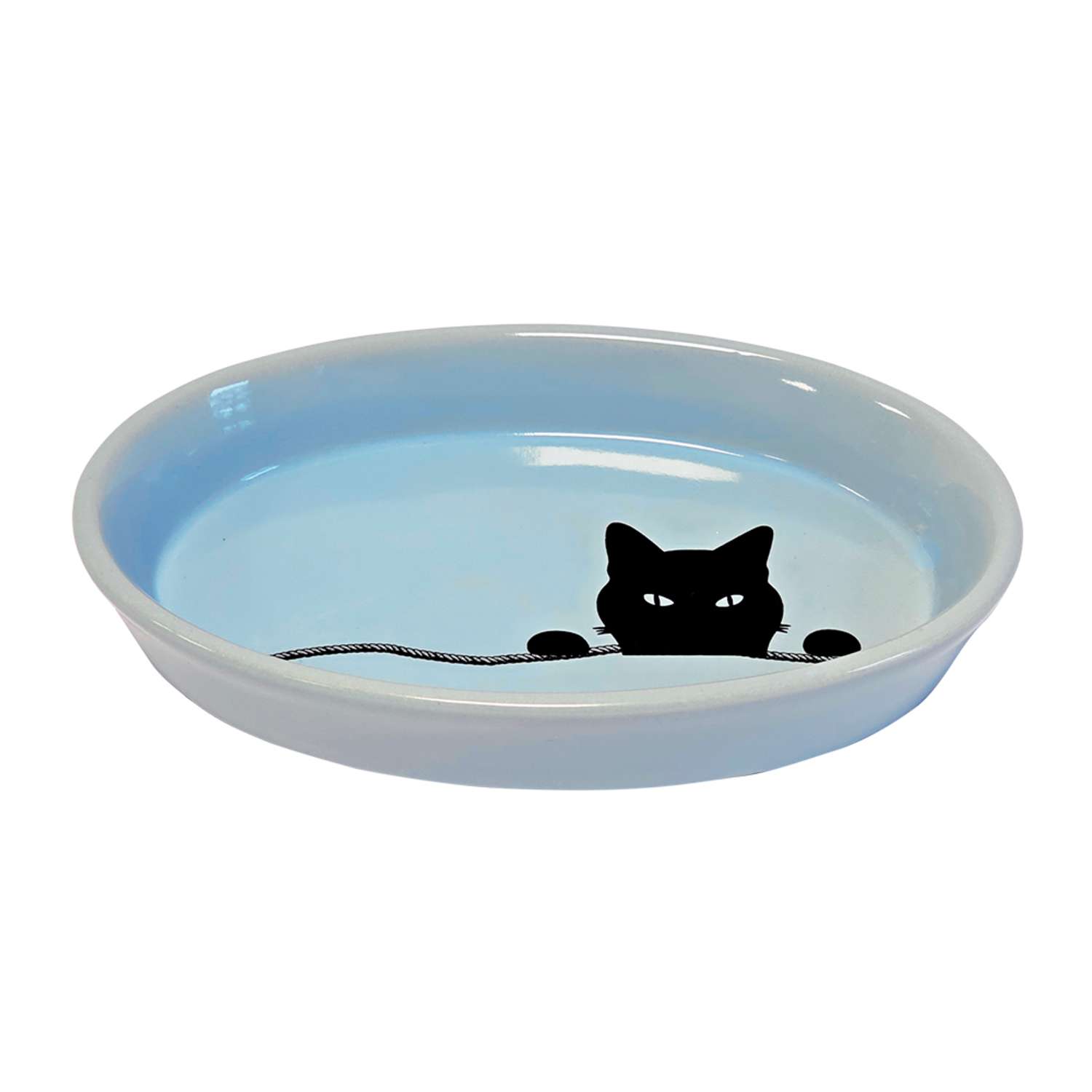 Kattetallerken i keramik, oval, WILSON, Lyseblå, 120 ml