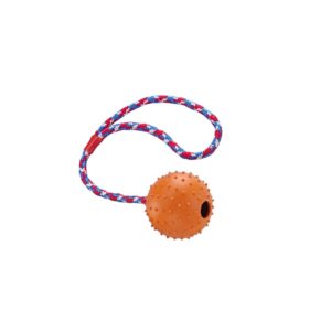 Gummilegetøj bold m/nubber & reb 7 cm